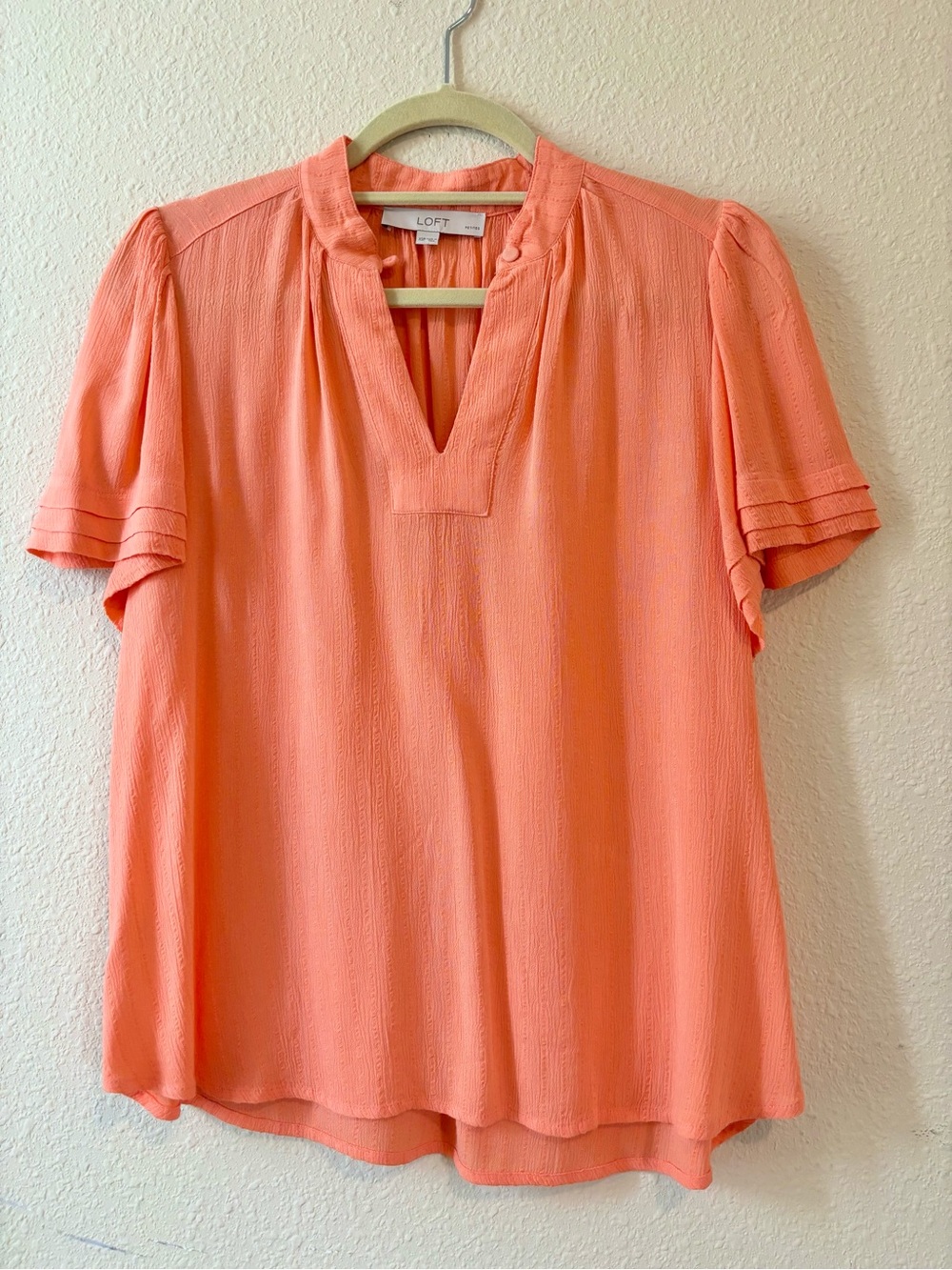LOFT Coral Split-Neck Short Sleeve Blouse, Size XSP